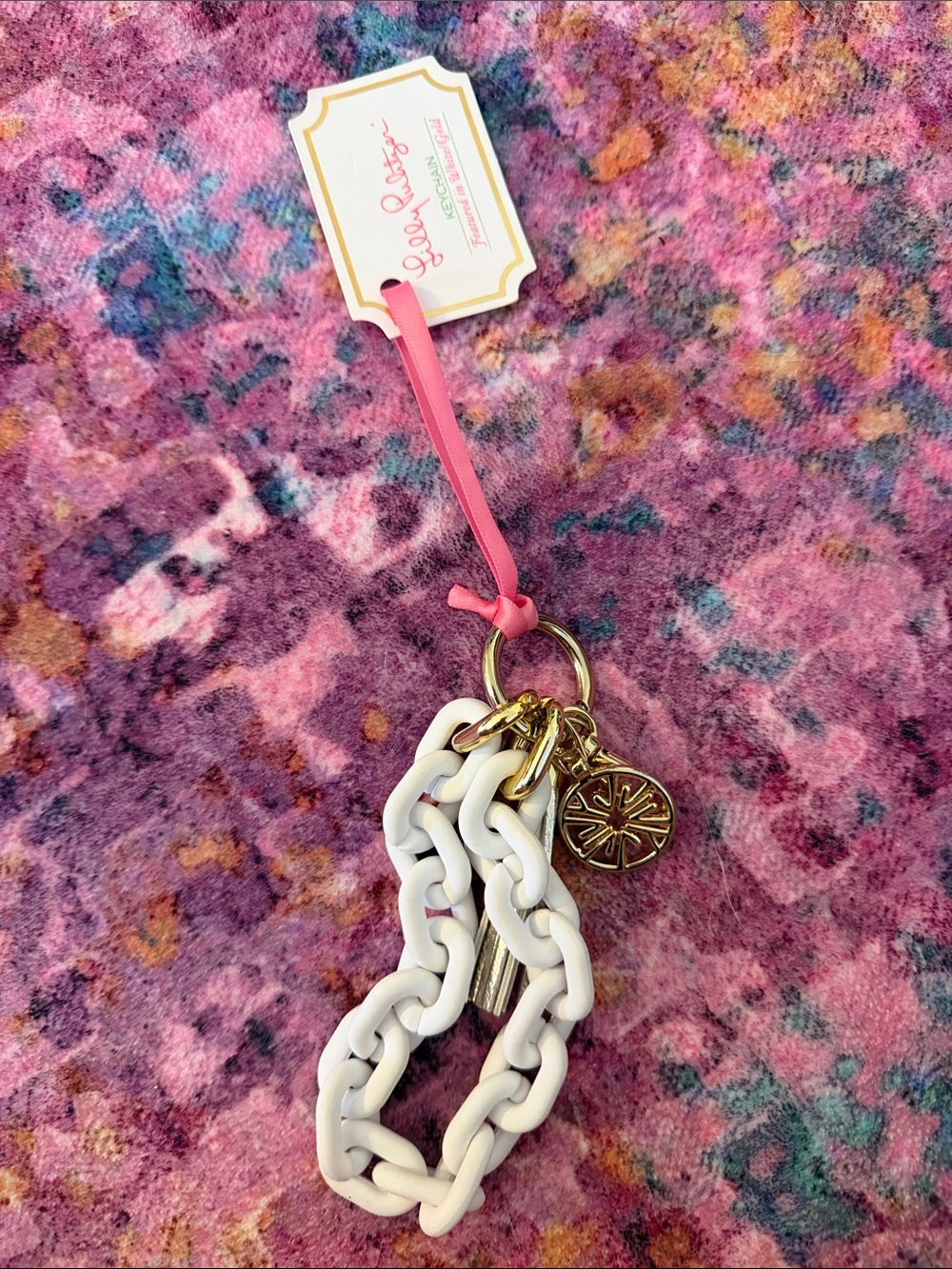 Lilly Pulitzer white keychain with tassel